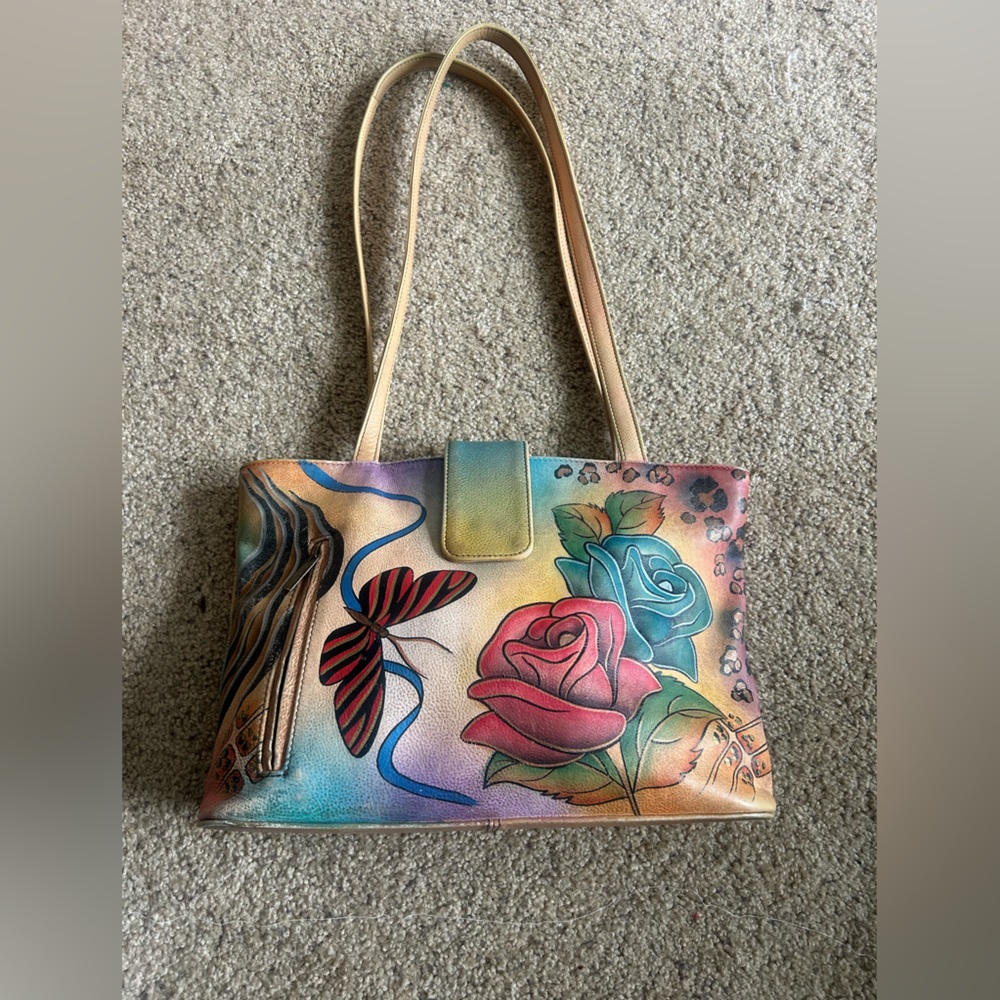 Colorful Floral Tote Bag with Roses and Butterfly